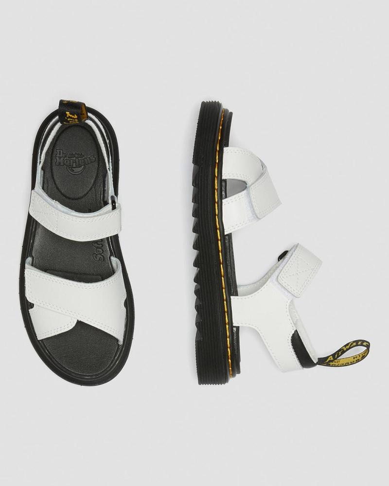 Kids' Dr Martens Junior Vossie Leather Sandals White | AU 723KOR